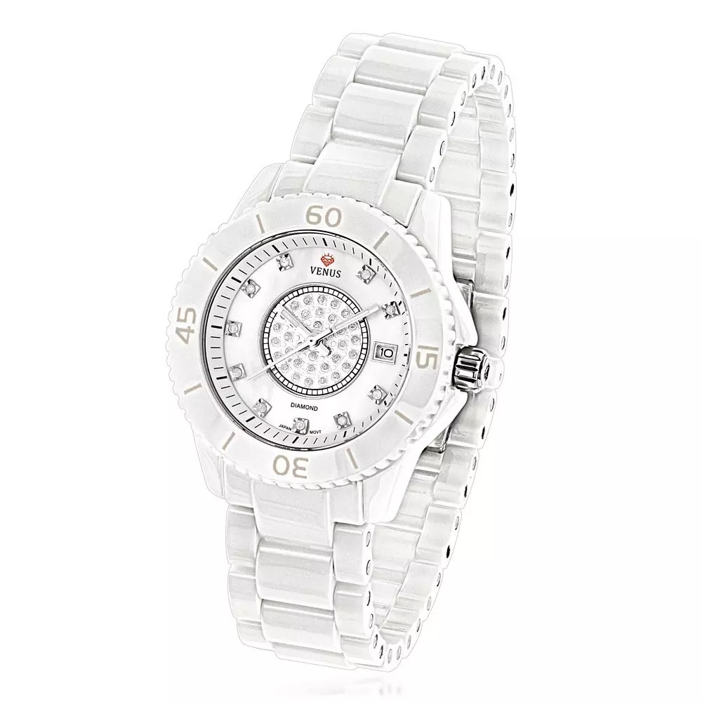 White Icetime Stainless Steel & Ceramic Case 0.15ct Diamonds Ladies Watch